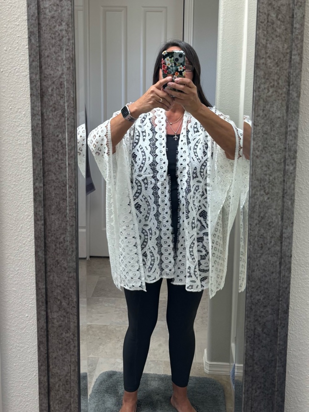 Never worn....White Lace Kimono Cover-Up - Women's Lightweight Open Front